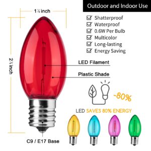 Brightown 25 Pack C9 LED Christmas Light Bulbs, Colored C9 Shatterproof LED Bulbs Replacement for Christmas String Lights, E17 Intermediate Base, Commercial Dimmable Holiday Christmas Bulbs