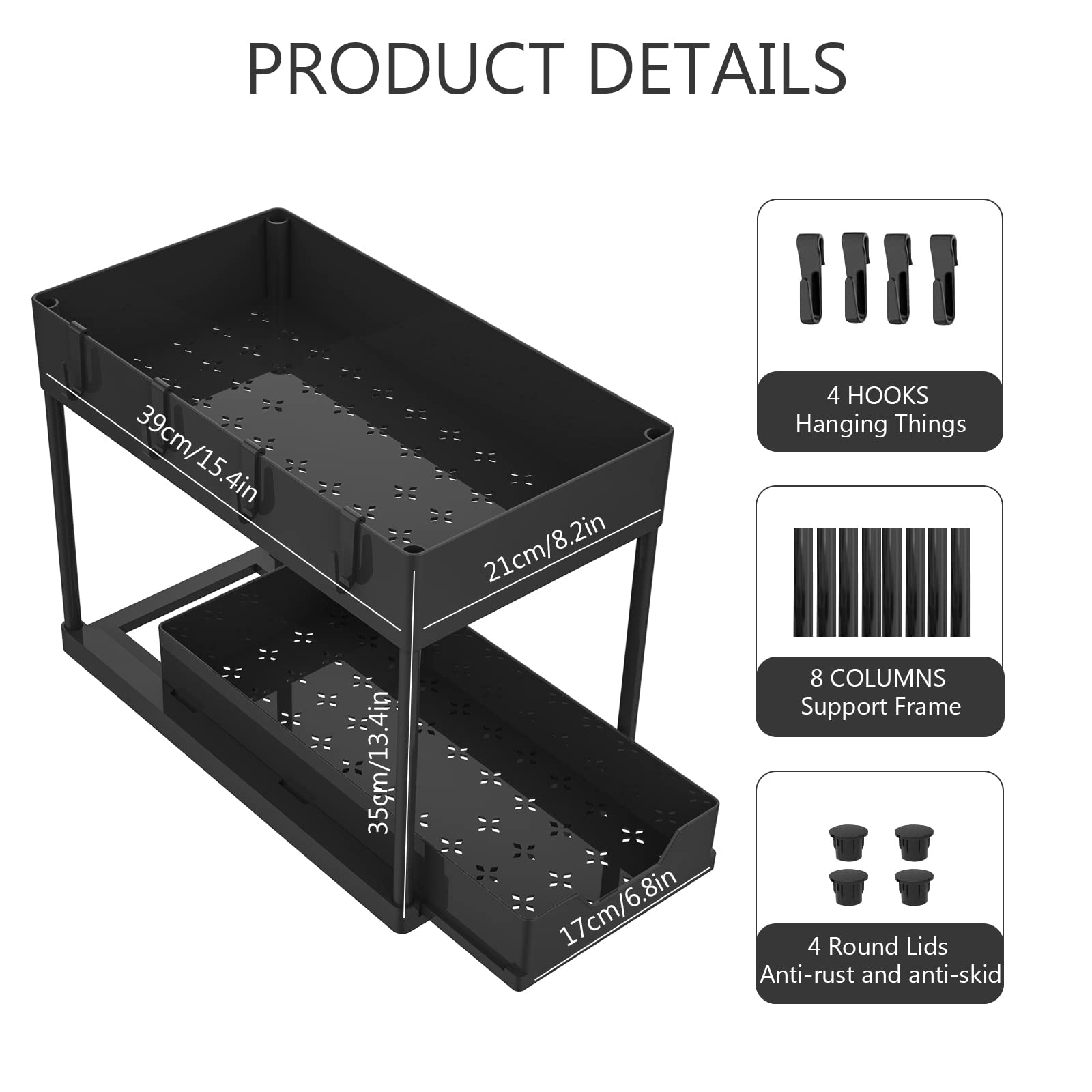 Forpotu 2-Tier Sliding Under Sink Organizer, Royal Blue, ABS Plastic, 13.4"W x 15.4"D x 13.4"H