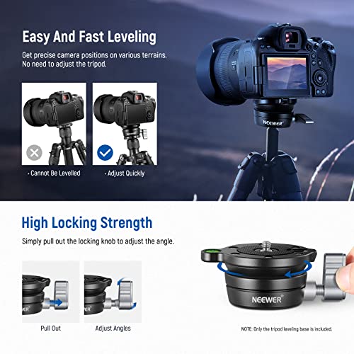 NEEWER Tripod Leveling Base (⌀50mm) Camera Leveler, Bubble Level Aluminum Adjusting Plate with 1/4" 3/8" Mounting Screw Compatible with Canon Nikon Sony DSLR Camera Camcorder, GM11