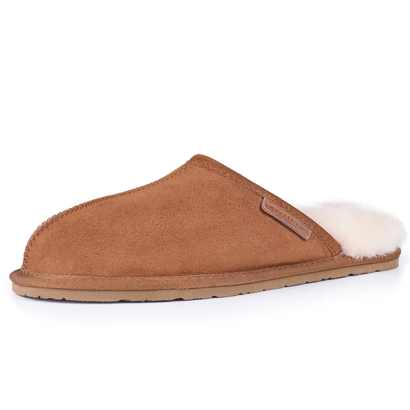 FUZZYFOAMS Men's Darcy Genuine Australian Sheepskin Memory Foam Shearling Water Resistant Warm Slippers U822NXBD908.JA-Dark Chestnut-44