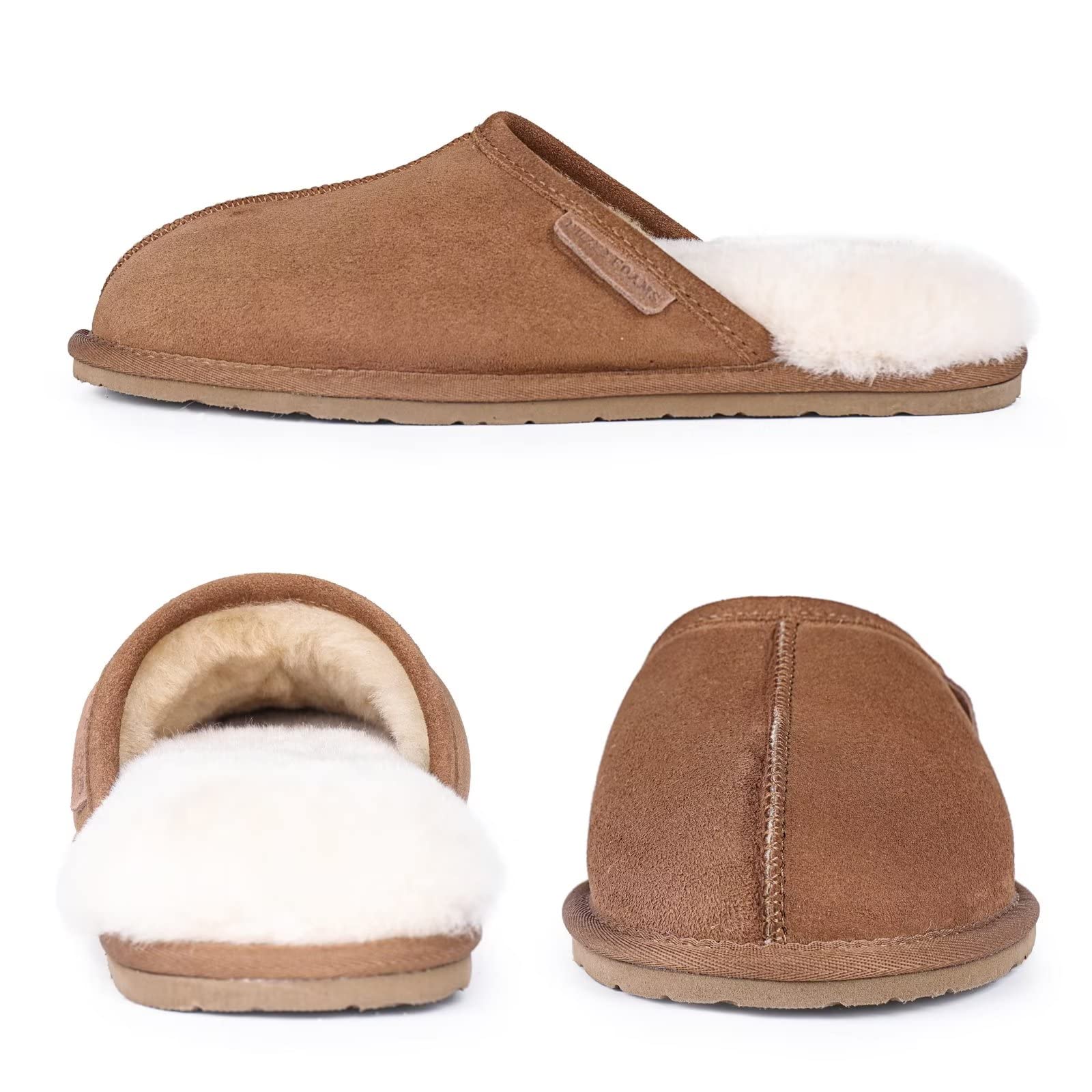 FUZZYFOAMS Men's Darcy Genuine Australian Sheepskin Memory Foam Shearling Water Resistant Warm Slippers U822NXBD908.JA-Dark Chestnut-44