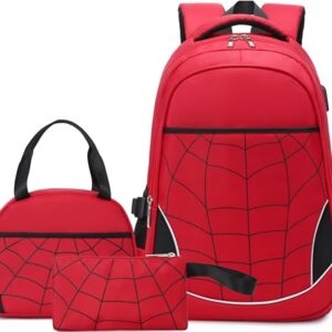 Gikizzi Boys School Backpack for Boys Backpack with Lunch Box Anime Backpack School Bag Bookbag Backpack Set for Boy Girls (Red)