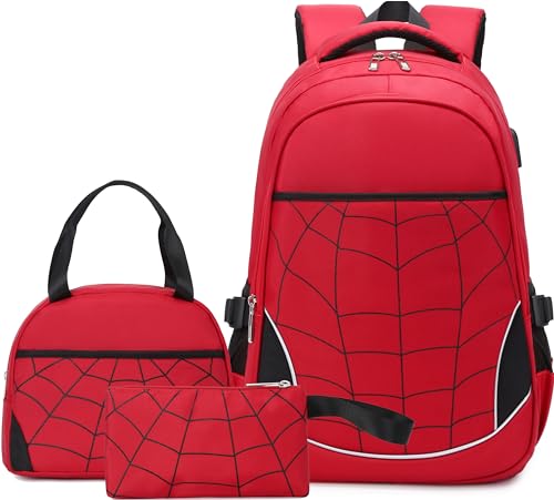 Gikizzi Boys School Backpack for Boys Backpack with Lunch Box Anime Backpack School Bag Bookbag Backpack Set for Boy Girls (Red)