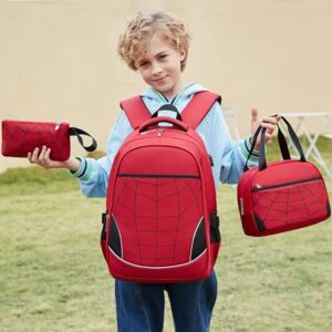 Gikizzi Boys School Backpack for Boys Backpack with Lunch Box Anime Backpack School Bag Bookbag Backpack Set for Boy Girls (Red)