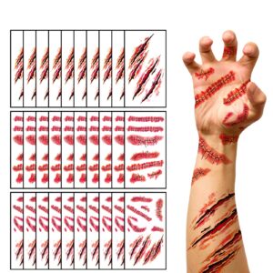30 sheets halloween temporary tattoos, horror stitch scar scab zombie makeup tattoos stickers, realistic bloody fake wound for halloween party