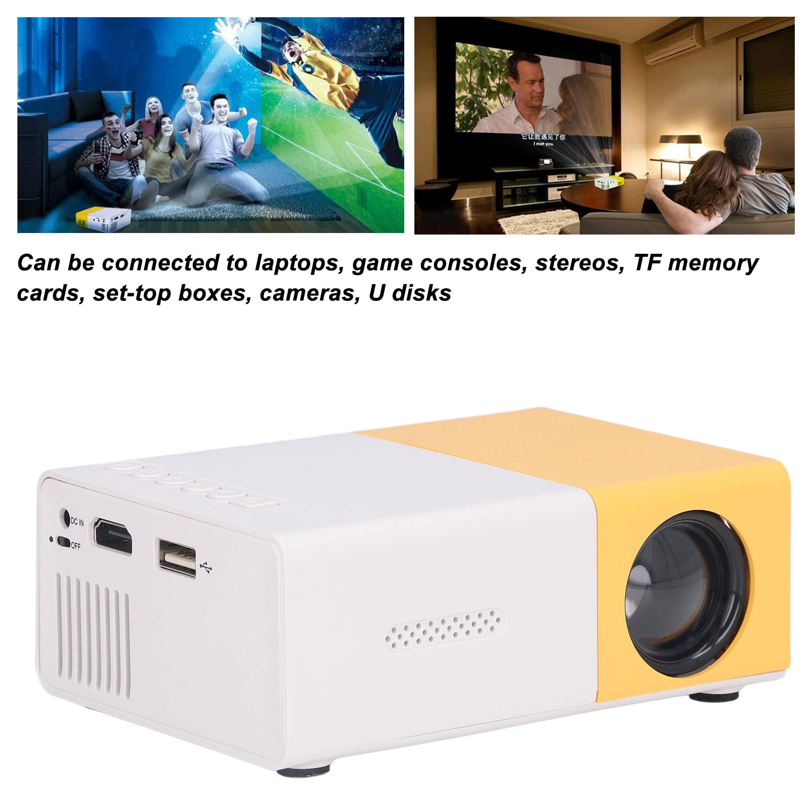 ASHATA Mini Projector,Portable Mini Home Theater Projector,24 to 60in Video Projector 1920x1080 Resolution Large Screen Projector for Home Outdoor Theater Movie,110‑240V(US)