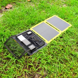 SunJack 60 Watt Foldable IP67 Waterproof ETFE Monocrystalline Solar Panel Charger with DC/USB QC3.0/ Type-C + 100W 25600mAh Power Bank for Cell Phones, Laptops, Power Stations and More