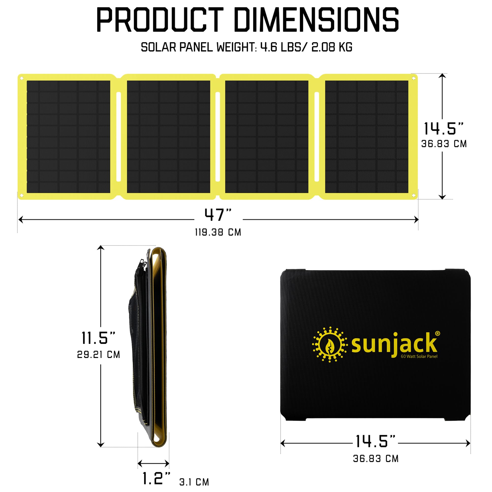 SunJack 60 Watt Foldable IP67 Waterproof ETFE Monocrystalline Solar Panel Charger with DC/USB QC3.0/ Type-C + 100W 25600mAh Power Bank for Cell Phones, Laptops, Power Stations and More