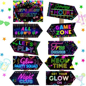 20 pcs glow in the dark party decoration signs glow neon signs decor glow party supplies neon happy birthday party decorations let's glow crazy welcome signs for neon theme party decoration supplies
