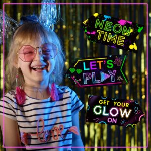 20 Pcs Glow in The Dark Party Decoration Signs Glow Neon Signs Decor Glow Party Supplies Neon Happy Birthday Party Decorations Let's Glow Crazy Welcome Signs for Neon Theme Party Decoration Supplies