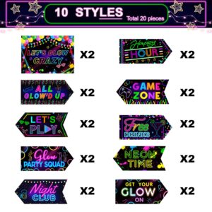 20 Pcs Glow in The Dark Party Decoration Signs Glow Neon Signs Decor Glow Party Supplies Neon Happy Birthday Party Decorations Let's Glow Crazy Welcome Signs for Neon Theme Party Decoration Supplies