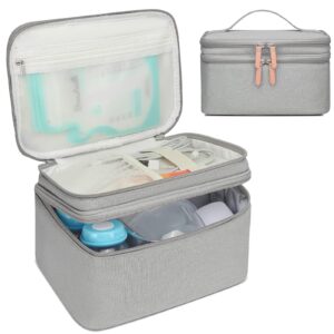 qiuxqiu breast pump bag for hands-free wearable breast pumps、bottles,pump parts, and storage bag，tote bag，multi-function breastmilk cooler bag insulated bag(gray)
