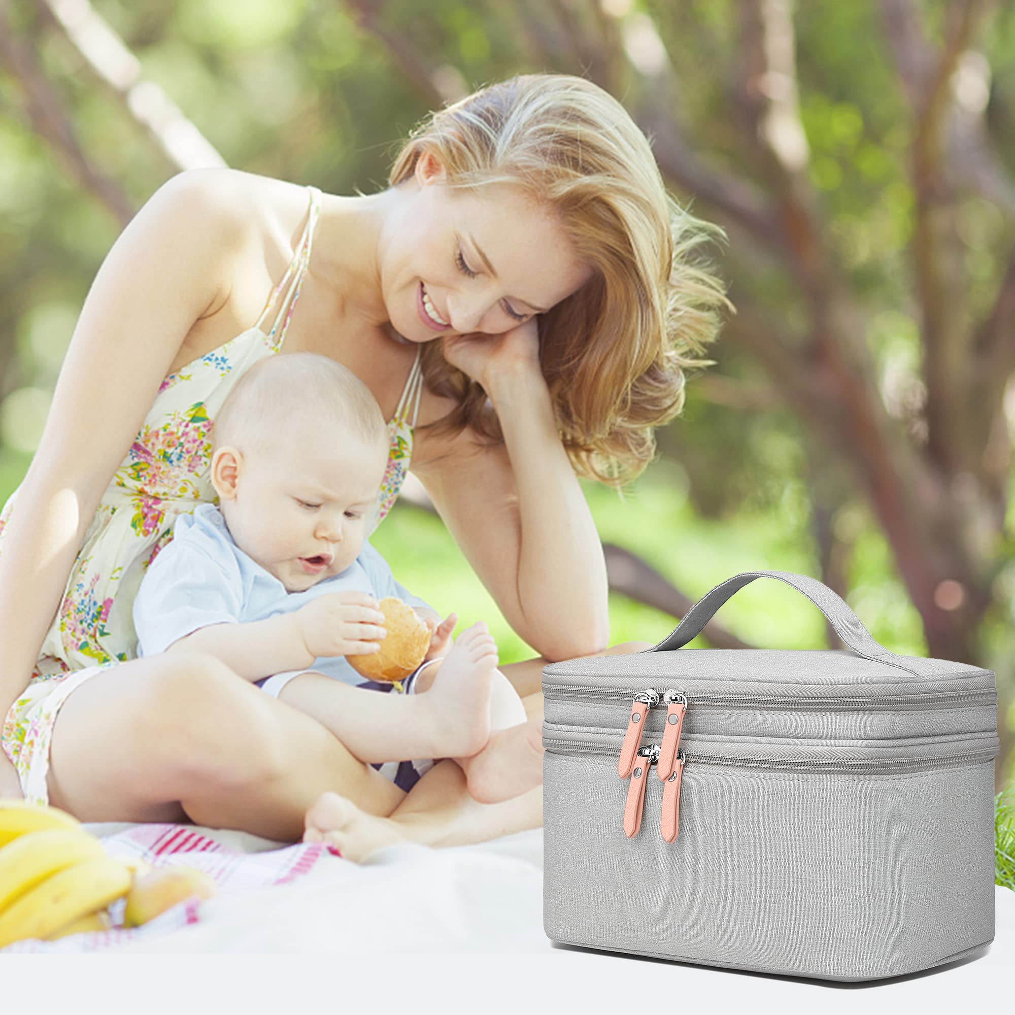 QIUXQIU Breast Pump Bag for Hands-Free Wearable Breast Pumps、Bottles,Pump Parts, and Storage Bag，Tote Bag，Multi-Function Breastmilk Cooler Bag Insulated Bag(Gray)
