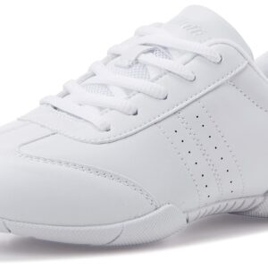 BAXINIER Women White Cheerleading Dancing Shoes Athletic Training Tennis Walking Breathable Competition Cheer Sneakers - White 7 Women