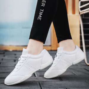 BAXINIER Women White Cheerleading Dancing Shoes Athletic Training Tennis Walking Breathable Competition Cheer Sneakers - White 7 Women