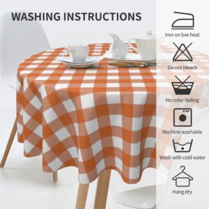 SuQKXCo Fall Round Tablecloth Orange White Autumn Buffalo Plaids Table Cloth 60 inch Thanksgiving Table Cloths Cover Mat Spill Proof Table Covers for Kitchen Party Dinner Tabletop Decoration