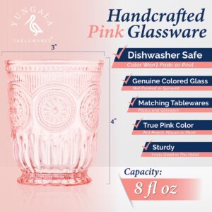 Pink Glassware Bundle- 6 x Pink Goblets and 6 x Pink Water Glasses - Vintage Glassware Collection for Parties