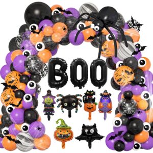165pcs halloween balloon arch garland kit with giant spider bat balloon black & white orange purple confetti halloween foil balloons 3d bat eyeballs for diy halloween birthday party decorations