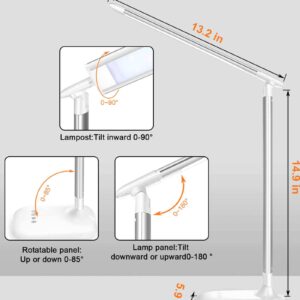 LED Desk Lamp for Home Office - Dimmable, Eye-Caring Reading Table Lamp, 5 Lighting Modes 10 Brightness Levels, Touch Control, 30/60 min Auto Timer