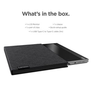 Lenovo L15 – Mobile Monitor - 15.6" FHD Display - 60Hz - 6ms–14ms Response Time - Low Bluelight Certified - Foldable Stand - USB Type-C 3.2 Gen 1 - USB 2.0