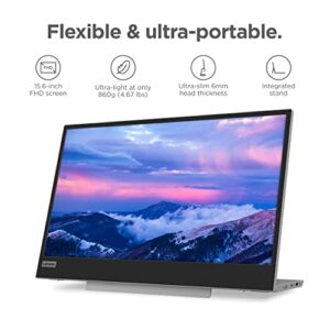 Lenovo L15 – Mobile Monitor - 15.6" FHD Display - 60Hz - 6ms–14ms Response Time - Low Bluelight Certified - Foldable Stand - USB Type-C 3.2 Gen 1 - USB 2.0