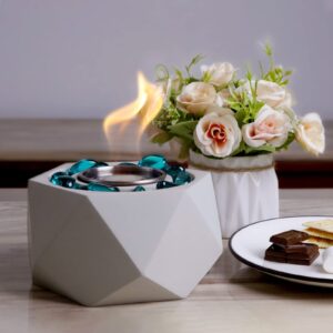 KORNIFUL Concrete Tabletop Fire Pit, Small Portable Fire Pit, Small Table Top Fire Pit Bowl, Mini Fireplace, Ethanol Smores Maker, Indoor & Outdoor