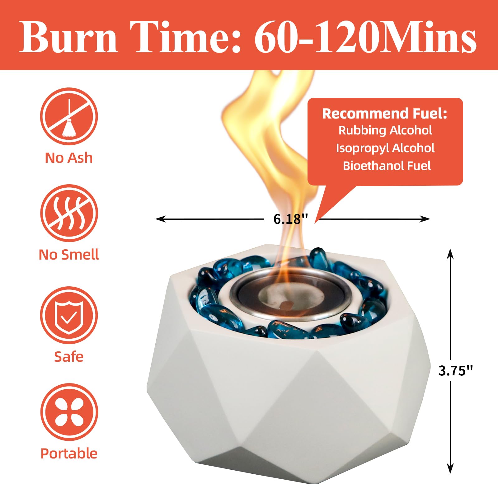 KORNIFUL Concrete Tabletop Fire Pit, Small Portable Fire Pit, Small Table Top Fire Pit Bowl, Mini Fireplace, Ethanol Smores Maker, Indoor & Outdoor