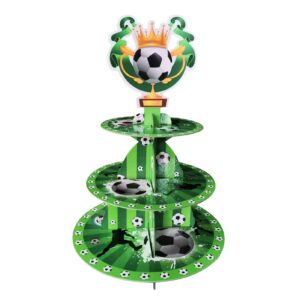 soccer themed birthday party supplies, soccer party decorations, 3 tier soccer cardboard cupcake stand, soccer cake topper sports theme party supplies for teenagers birthday