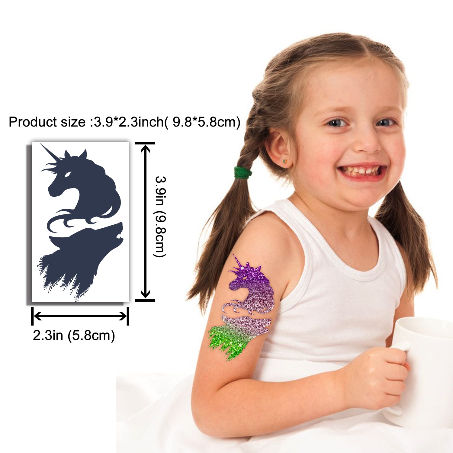 Temporary Glitter Tattoo Kit For Kids -, Dinosaur Butterfly Fake Tattoo Make Up Art Kits For Boys and Girls, DIY Creative Waterproof Tattoos with 90sheets Tat Stickers 24 Glitter Box and 3 Brush