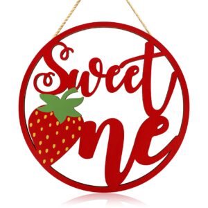 Strawberry Party Decorations Sweet One Birthday Sign for First Birthday Wood Sign Cutout Centerpieces for Baby Girls Summer Fruit Baby Milestone Cake Smash Photo Props Baby Shower Supplies