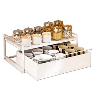 stackable sliding utensils basket organization and storage, pull-able under cabinet storage, large under sink organizer drawer with shelves for dishes, bowls, seasoning canisters and cups(23.5''l)