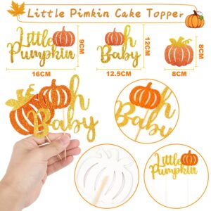 152pcs Little Pumpkin Baby Shower Decorations for Boy with Little Pumpkin Banner Pumpkin Cake Toppers Paper Pompom Latex Balloons Fall Leaves for Fall Theme Baby Shower Party Supplies