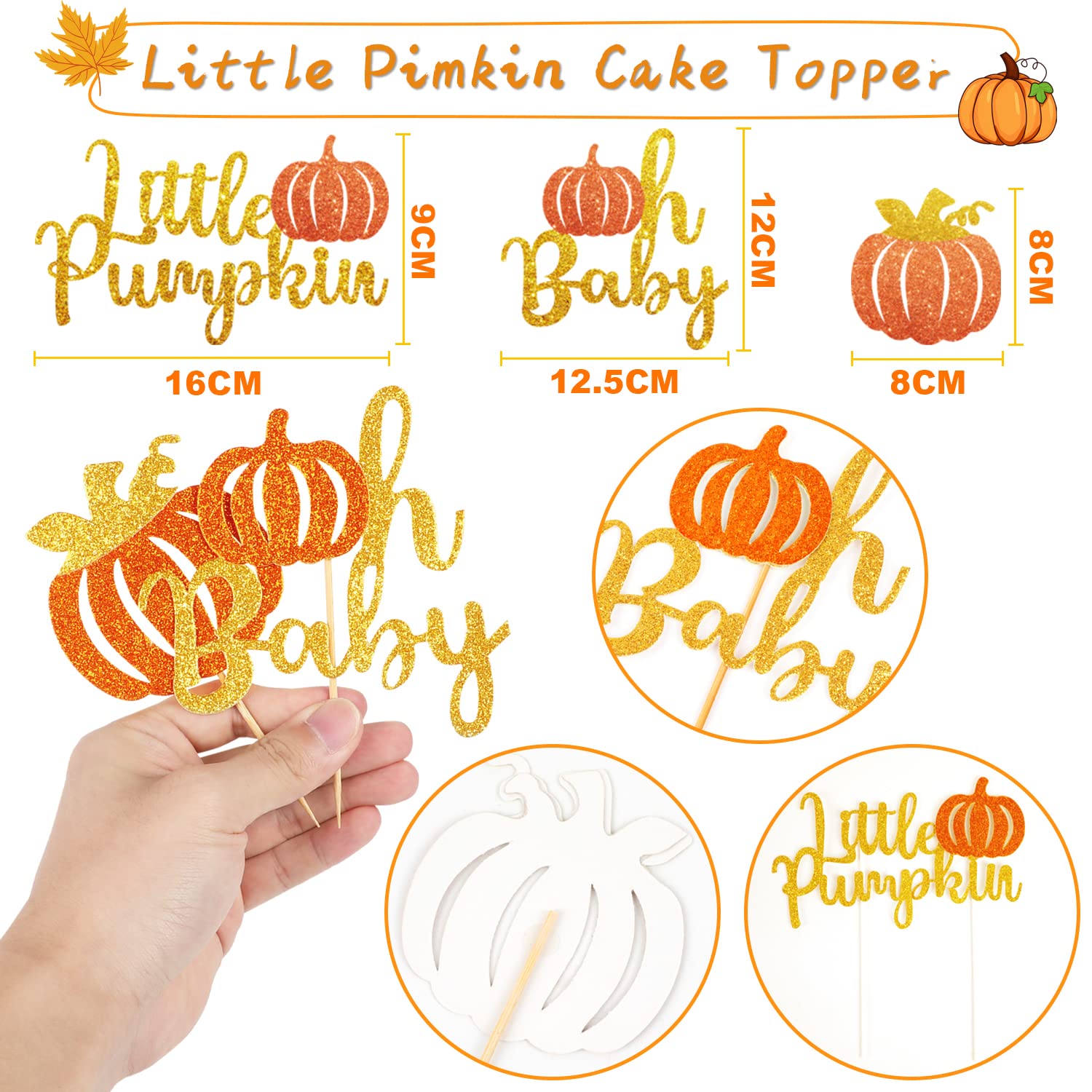 152pcs Little Pumpkin Baby Shower Decorations for Boy with Little Pumpkin Banner Pumpkin Cake Toppers Paper Pompom Latex Balloons Fall Leaves for Fall Theme Baby Shower Party Supplies