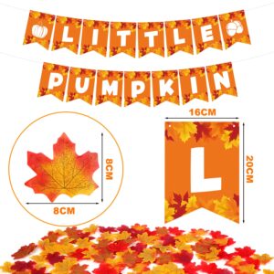 152pcs Little Pumpkin Baby Shower Decorations for Boy with Little Pumpkin Banner Pumpkin Cake Toppers Paper Pompom Latex Balloons Fall Leaves for Fall Theme Baby Shower Party Supplies