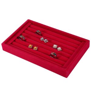 yuecoom ring display tray, 7 slots ring earrings showcase holder, ring insert display trays, jewelry organizer counter tray for rings earrings storage, selling (red)
