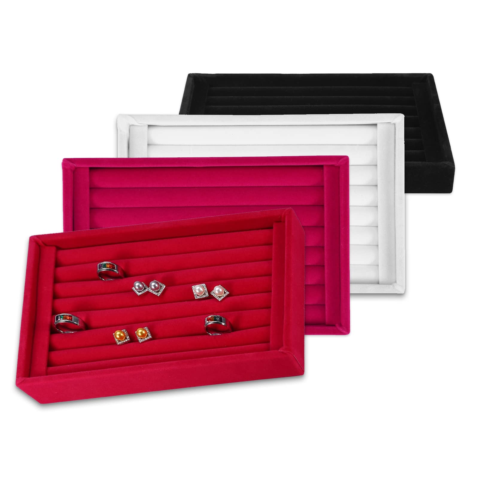 Yuecoom Ring Display Tray, 7 Slots Ring Earrings Showcase Holder, Ring Insert Display Trays, Jewelry Organizer Counter Tray for Rings Earrings Storage, Selling (red)