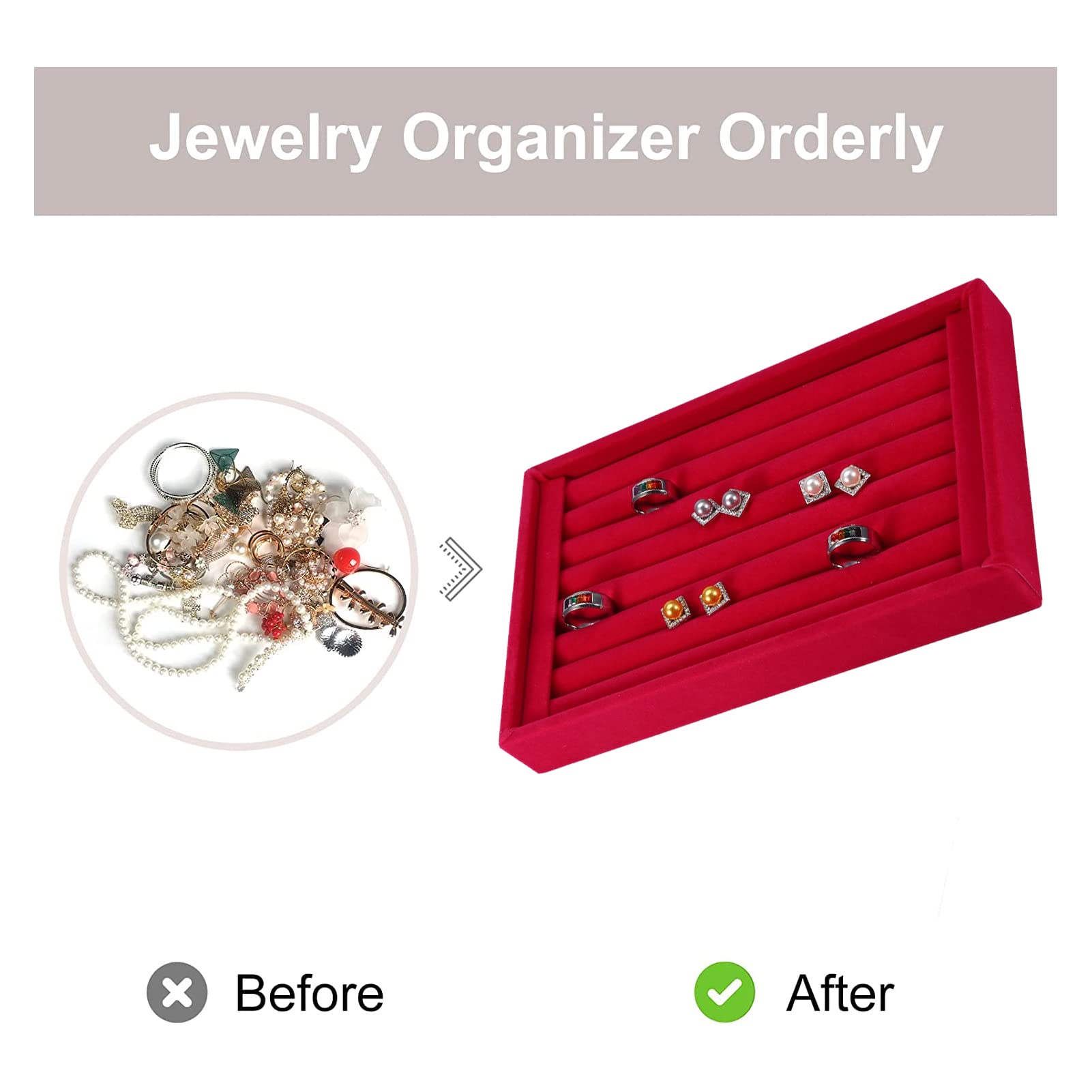 Yuecoom Ring Display Tray, 7 Slots Ring Earrings Showcase Holder, Ring Insert Display Trays, Jewelry Organizer Counter Tray for Rings Earrings Storage, Selling (red)