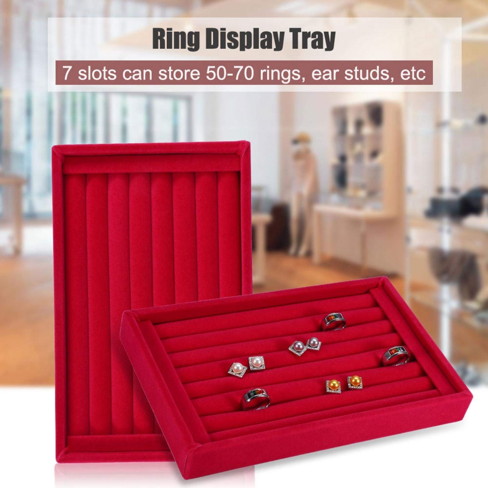 Yuecoom Ring Display Tray, 7 Slots Ring Earrings Showcase Holder, Ring Insert Display Trays, Jewelry Organizer Counter Tray for Rings Earrings Storage, Selling (red)