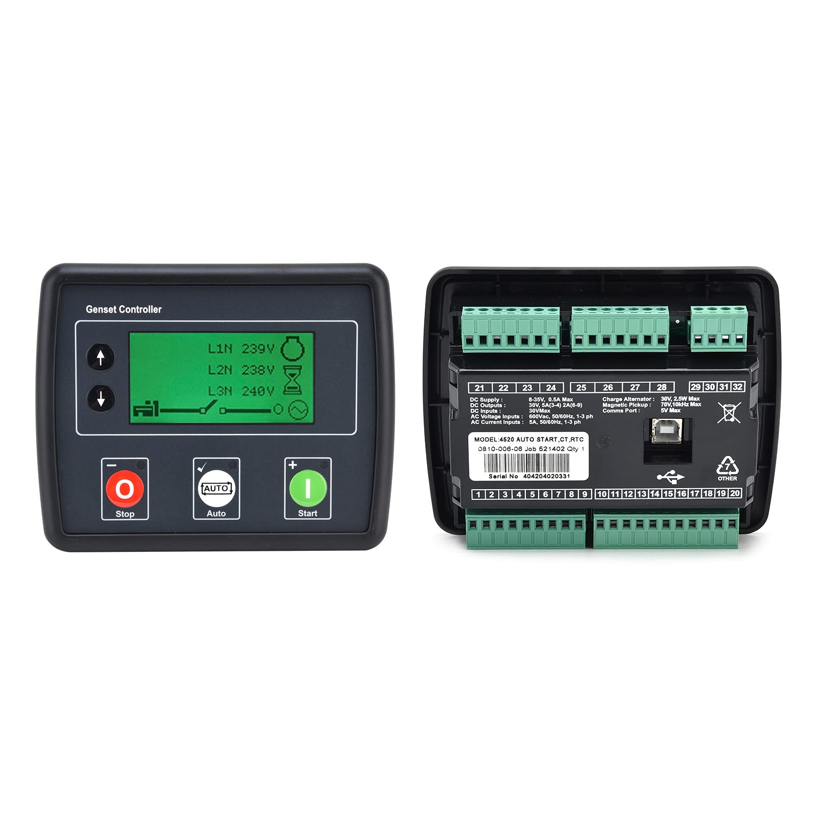 DSE4520 Genset Controller, Generator Controller, Self Starting LCD Display Auto Start Genset Controller with 3‑Phase Mains Detection Control Board for Gasoline Engine