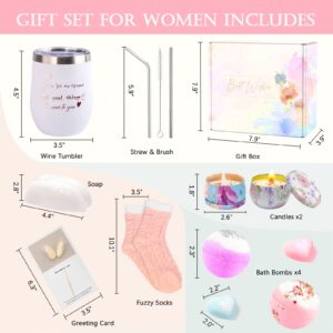 Mothers Day Gifts for Mom, Unique Birthday Gifts for Women, Insulated Wine Tumbler Gift Set, Relaxing Spa Bath Gift Box Basket for Mom Grandma Wife Sister Girlfriend Best Friend Coworker