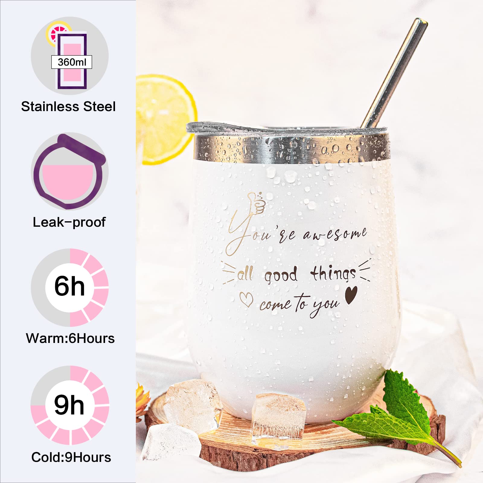 Mothers Day Gifts for Mom, Unique Birthday Gifts for Women, Insulated Wine Tumbler Gift Set, Relaxing Spa Bath Gift Box Basket for Mom Grandma Wife Sister Girlfriend Best Friend Coworker