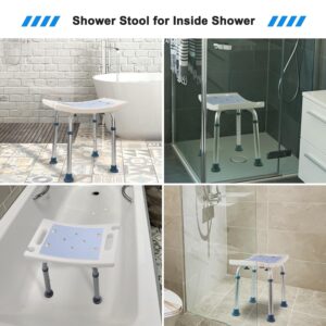 Icedeer Shower Stool with Free Loofah Sponge/Toiletry Bag, Shower Chair for Inside Shower and Bathtub, Height Adjustable Shower Seat for Seniors/Disabled—Tool-Free Assembly Bath Chair(350lb Capacity)