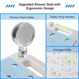 Icedeer Shower Stool with Free Loofah Sponge/Toiletry Bag, Shower Chair for Inside Shower and Bathtub, Height Adjustable Shower Seat for Seniors/Disabled—Tool-Free Assembly Bath Chair(350lb Capacity)