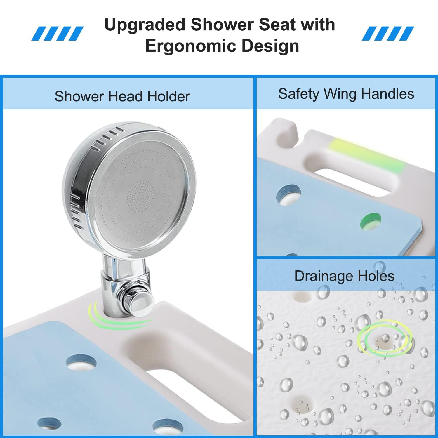 Icedeer Shower Stool with Free Loofah Sponge/Toiletry Bag, Shower Chair for Inside Shower and Bathtub, Height Adjustable Shower Seat for Seniors/Disabled—Tool-Free Assembly Bath Chair(350lb Capacity)