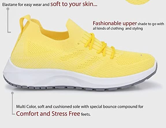 Ambience Women Athletic Comfy Running Shoe Bounce Back Sole US 6-11 Lace1 Multicolor (Yellow, Numeric_10)