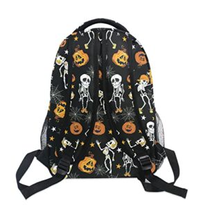 JIPONI Halloween Pumpkin Skull Skeleton Backpack For Women Men, Student School Bag Bookbag Travel Laptop Backpack Purse Daypack