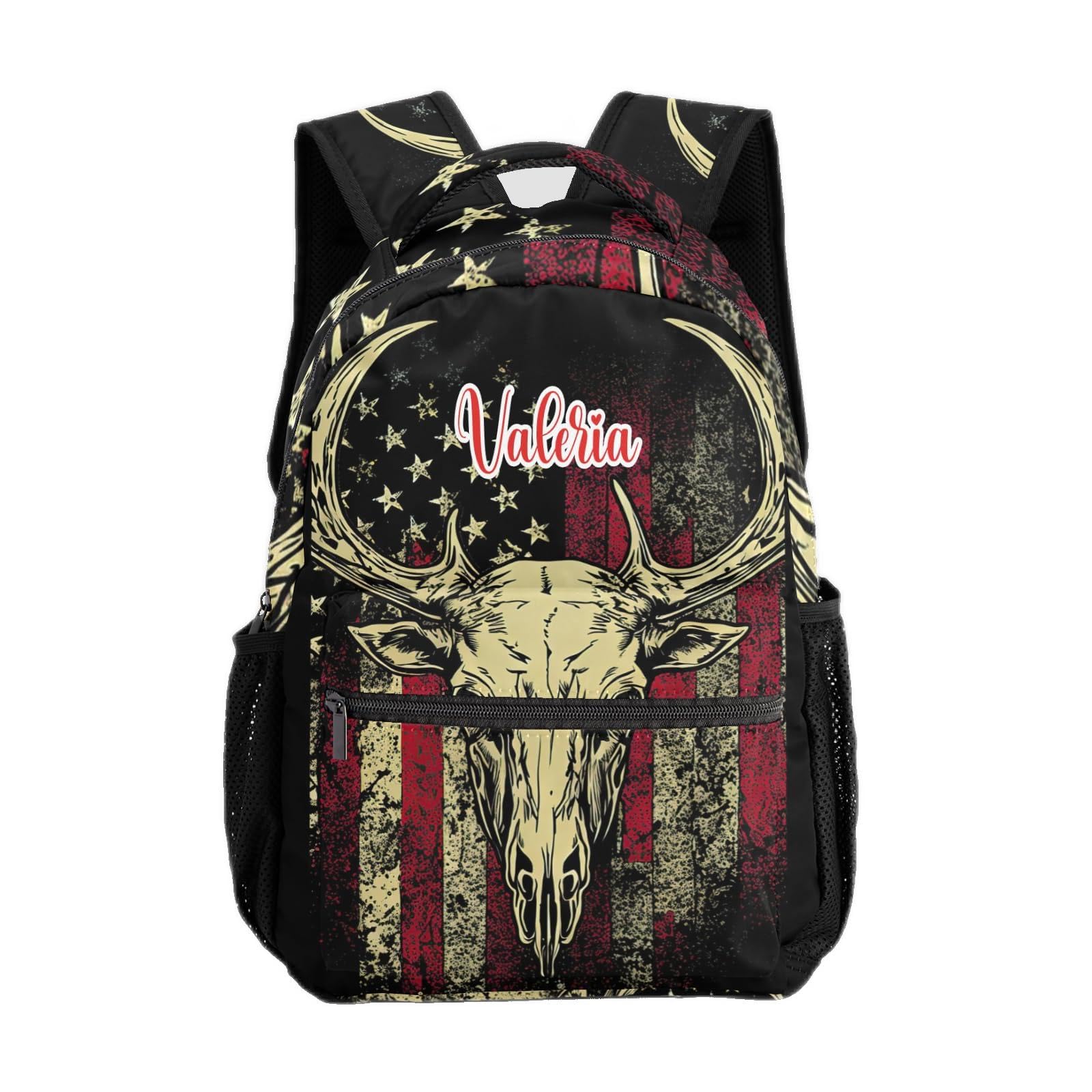 zaaprintblanket Custom with Name Text American Flag Camo Majestic Deer Antlers Nylon Backpacks Large Capacity Teens Shoulder Bags with Chest Strap