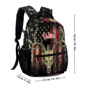 zaaprintblanket Custom with Name Text American Flag Camo Majestic Deer Antlers Nylon Backpacks Large Capacity Teens Shoulder Bags with Chest Strap