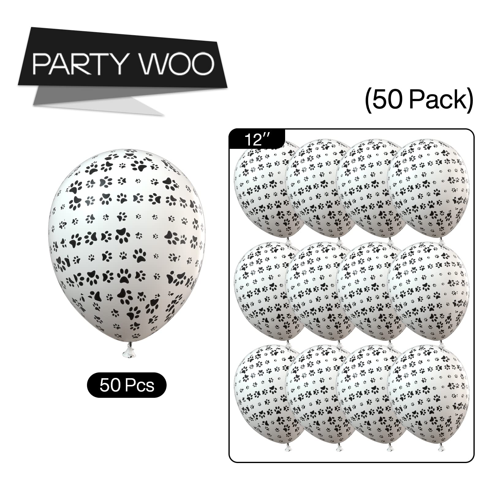 PartyWoo Paw Balloons, 50 pcs 12 Inch White Paw Print Balloons, Latex Balloons for Balloon Garland Arch as Dog Party Decorations, Dog Birthday Decorations, Dog Themed Party Decorations