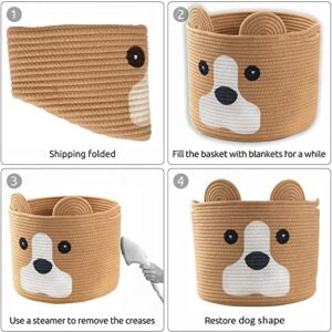 Ushang Pet Dog Toy Storage Basket, Woven Cotton Rope Animal Storage Basket Bin for Kids, Baby Toys Basket, Dog Gifts for Dog Lovers - 12" L X 10" H, Khaki